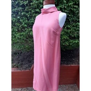 Talbots Dupion Silk Sleeveless Sheath Dress Mock Neck Shift Petite 6 Pink NEW